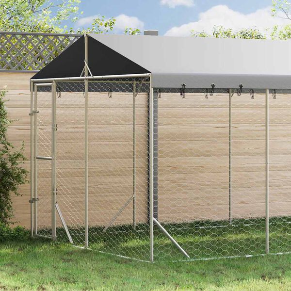 vidaXL Kojec dla psa, z dachem, srebrny, 3x4,5x2,5 m, stal