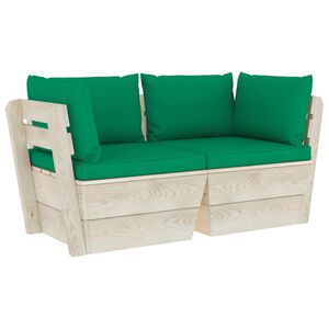 vidaXL Ogrodowa sofa 2-osobowa z palet, z poduszkami, drewno świerkowe
