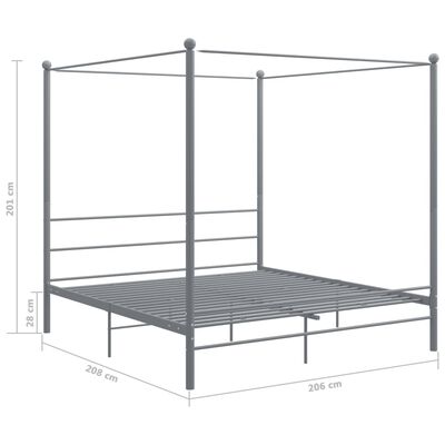 vidaXL Rama łóżka z baldachimem, szara, metalowa, 200 x 200 cm