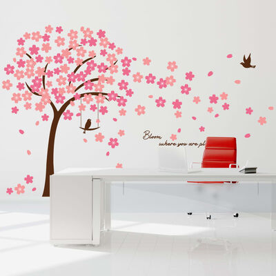 WALPLUS Naklejka dekoracyjna kwitnąca wiśnia, 320x180 cm, różowa