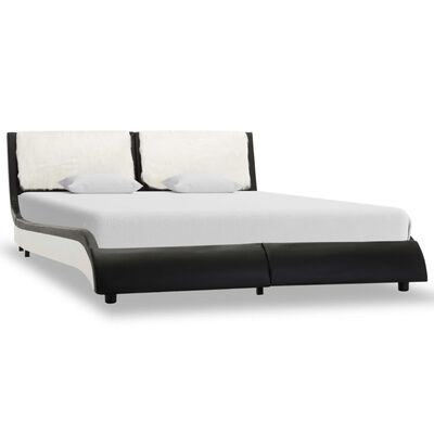 vidaXL Rama łóżka z LED, czarno-biała, sztuczna skóra, 120 x 200 cm