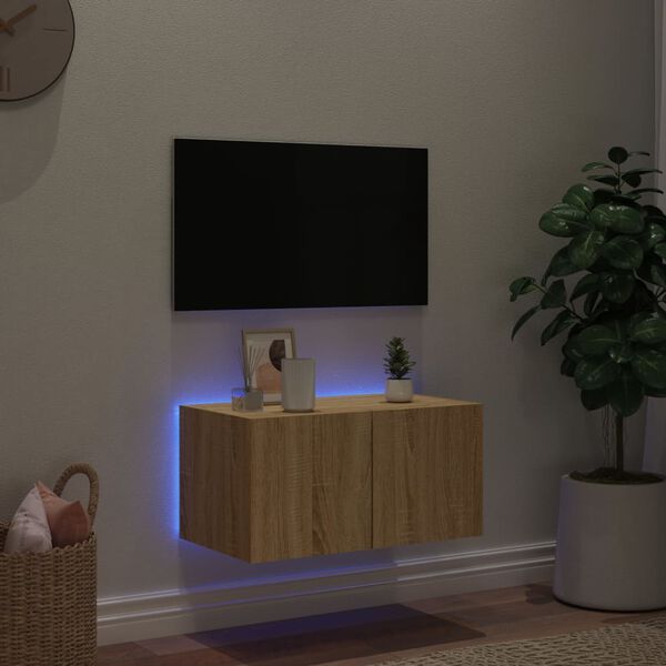 vidaXL Ścienna szafka TV z LED, dąb sonoma, 60x35x31 cm