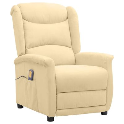 vidaXL Rozkładany fotel masujący, podnoszony, kremowy, mikrofibra