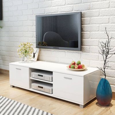vidaXL Szafka pod TV, wysoki połysk, biała, 140x40,5x35 cm