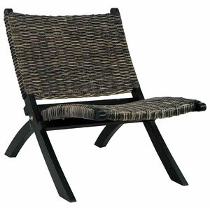 vidaXL Krzesło, czarne, naturalny rattan kubu i lite drewno mahoniowe