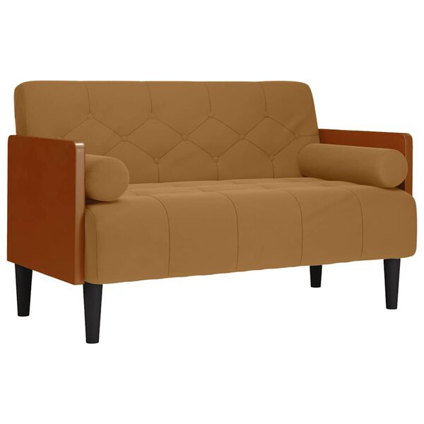 vidaXL Sofa dwuosobowa z poduszkami wałkowymi Brązowa 110 cm Aksamit