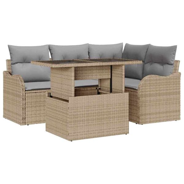 vidaXL Zestaw Sof na Ogr&oacute;d z poduszką 5 pcs Beżowy Rattan poli