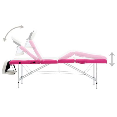vidaXL Składany stół do masażu, 4-strefowy, aluminiowy, biało-różowy