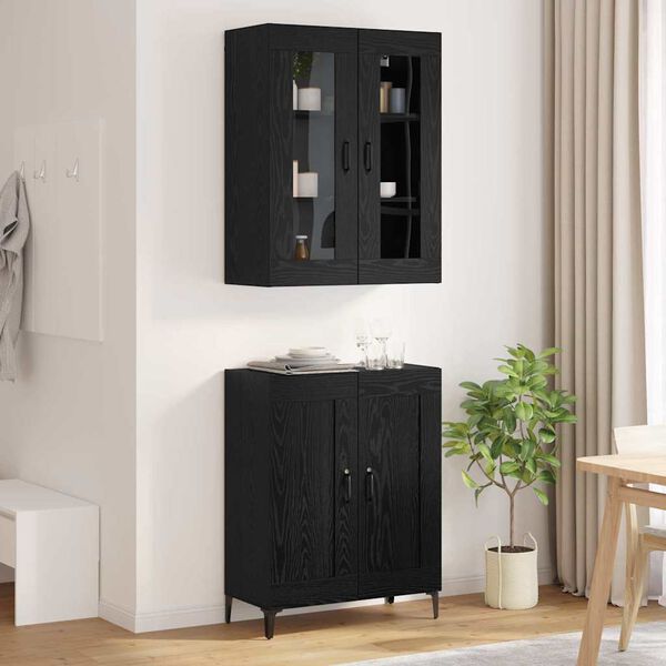 vidaXL Highboard Czarny Dąb 69,5 x 34 x 180 cm Materiał drewnopochodny