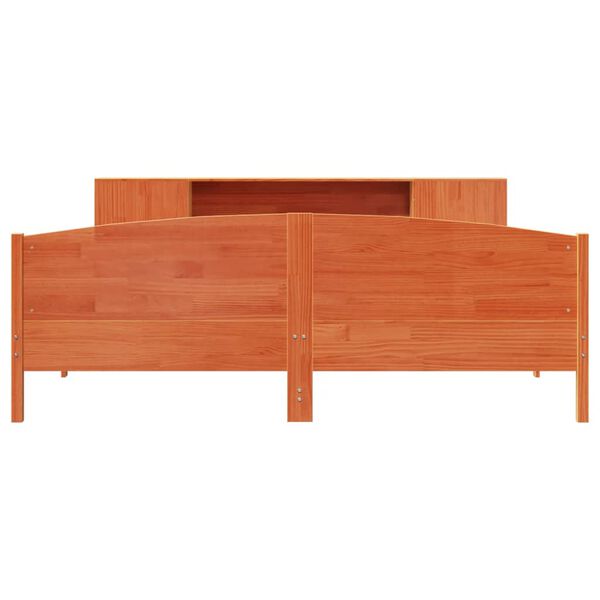 vidaXL Ł&oacute;żko z regałem, bez materaca, woskowy brąz, 200x200cm, sosnowe