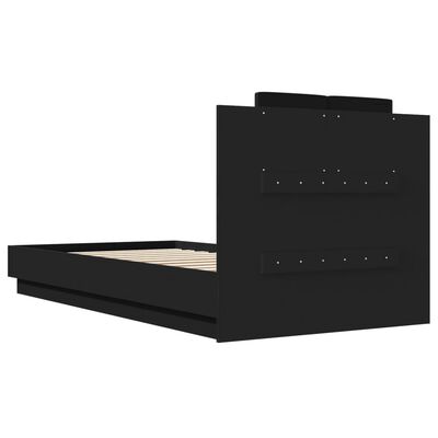 vidaXL Rama łóżka z wezgłowiem i LED, czarna, 90x190 cm