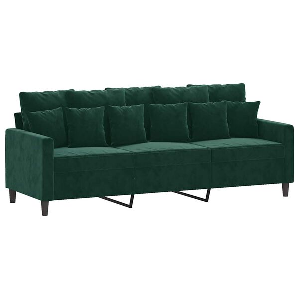 vidaXL Sofa 3-osobowa, ciemnozielony, 180 cm, obita aksamitem