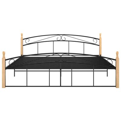 vidaXL Rama łóżka, czarny metal i lite drewno dębowe, 180x200 cm