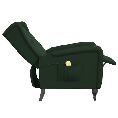 vidaXL Rozkładany fotel masujący, ciemnozielony, obity aksamitem