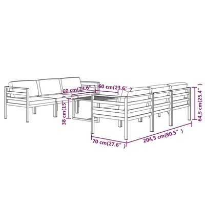 vidaXL 7-cz. zestaw mebli ogrodowych, poduszki, aluminium, antracyt