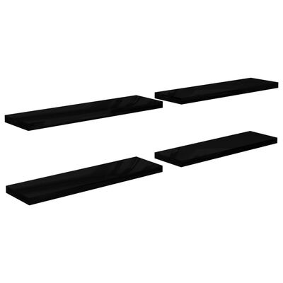 vidaXL Półki ścienne 4 szt. wysoki połysk, czarne, 90x23,5x3,8 cm, MDF