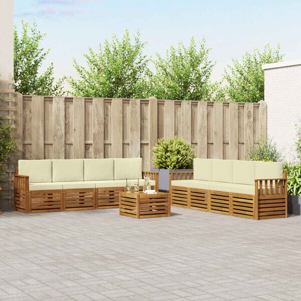 vidaXL Zestawy sof 9 pcs Naturalny i Kremowy Lite Drewno Akacji