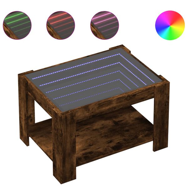 vidaXL Stolik kawowy z LED, opalany dąb, 73x53x45 cm