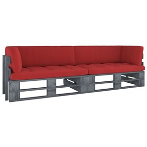 vidaXL Sofa 2-osobowa z palet, z poduszkami, szara, drewno sosnowe