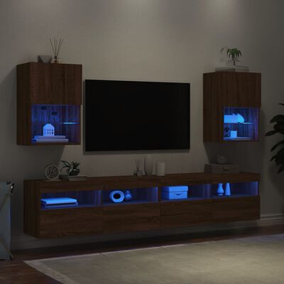 vidaXL Szafki TV, z LED, 2 szt., brązowy dąb, 40,5x30x60 cm