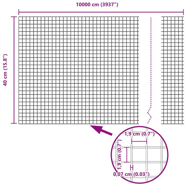 vidaXL Spawana siatka ogrodzeniowa Srebrny 0.4 x 100 m Stal