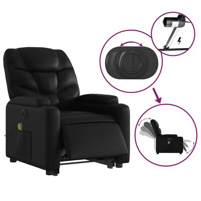 vidaXL Rozkładany fotel pionizujący z masażem, elektryczny, czarny