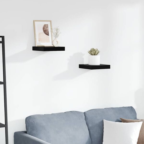 vidaXL P&oacute;łki ścienne 2 szt., czarne, wysoki połysk, 23x23,5x3,8 cm MDF