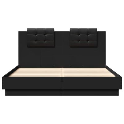 vidaXL Rama łóżka z wezgłowiem i LED, czarna, 150x200 cm