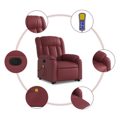 vidaXL Rozkładany fotel pionizujący z masażem, elektryczny, bordowy