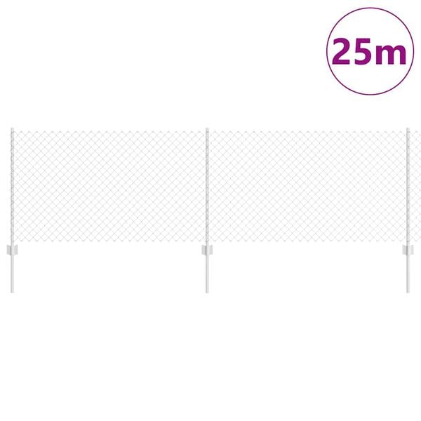 vidaXL Płot i Słup Srebrny 0,8 x 25 m Stal