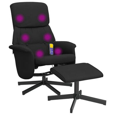 vidaXL Rozkładany fotel masujący z podnóżkiem, czarny, obity tkaniną