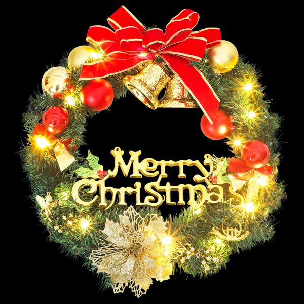 vidaXL Wieniec świąteczny z 20 lampkami LED, zielony, 45 cm