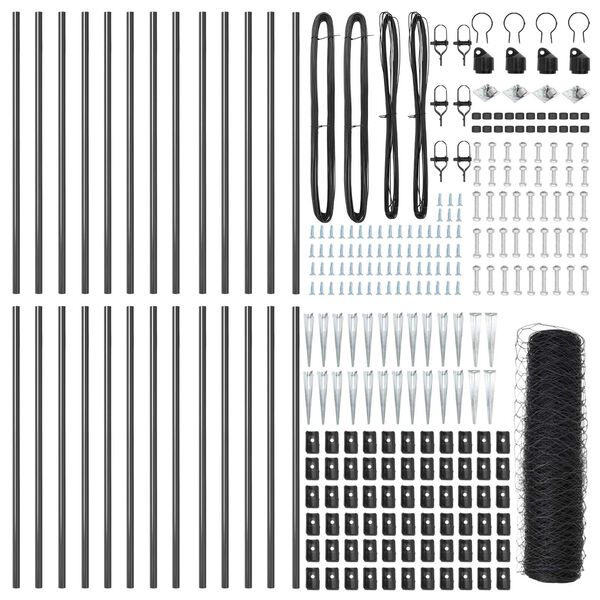 vidaXL Słupek ogrodzeniowy. Szary 50 x 0,5 m (siatka 50 mm) Stal i PVC