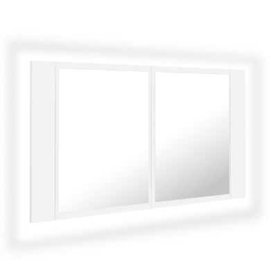 vidaXL Szafka łazienkowa z lustrem i LED, biała, 80x12x45 cm, akryl