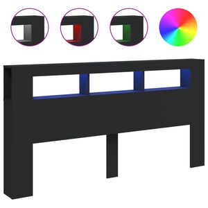 vidaXL Wezgłowie ł&oacute;żka z LED, czarne, 200x18,5x103,5 cm