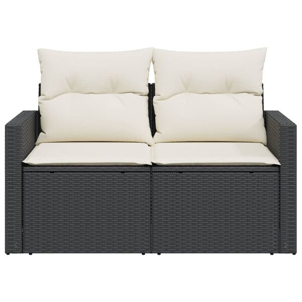 vidaXL Sofa ogrodowa z poduszkami, 2-osobowa, czarna, polirattan