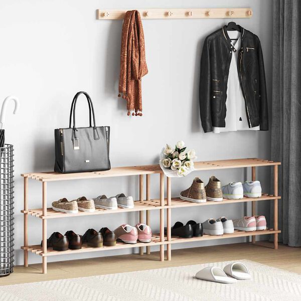 vidaXL Regały na buty z 3 p&oacute;łkami, 2 szt., lite drewno jodłowe