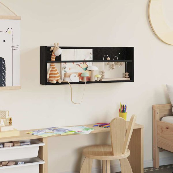 vidaXL Regał na gazety z p&oacute;łką Czarny Dąb 80 x 12 x 30 cm