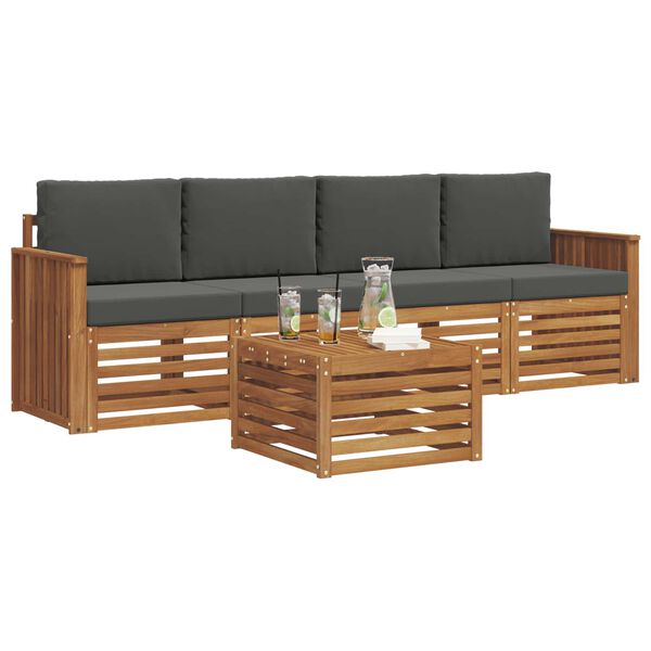 vidaXL Zestawy sof 5 pcs Naturalny i Antracytowy Lite Drewno Akacji