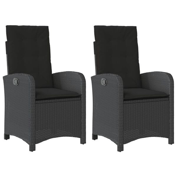 vidaXL Rozkładane krzesła ogrodowe, 2 szt, poduszki, czarne, rattan PE