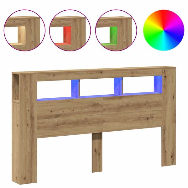 vidaXL Wezgłowie ł&oacute;żka z LED, dąb artisan, 180x18,5x103,5 cm