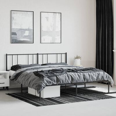 vidaXL Metalowa rama łóżka z wezgłowiem, czarna, 200x200 cm