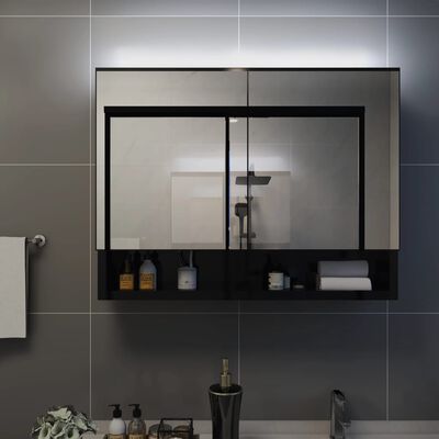 vidaXL Szafka łazienkowa z lustrem i LED, czarna, 80x15x60 cm, MDF