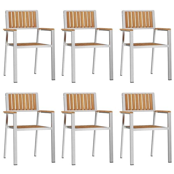 vidaXL Krzesło Ogrodowe 6 pcs Brązowy Lite drewno teakowe