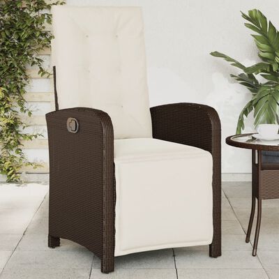 vidaXL Rozkładany fotel ogrodowy z podnóżkiem, brązowy polirattan