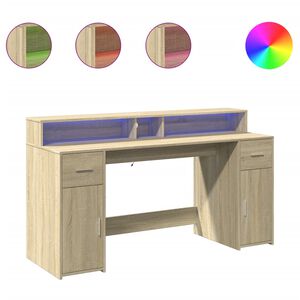 vidaXL Biurko z podświetleniem LED, dąb sonoma, 160x55x91 cm