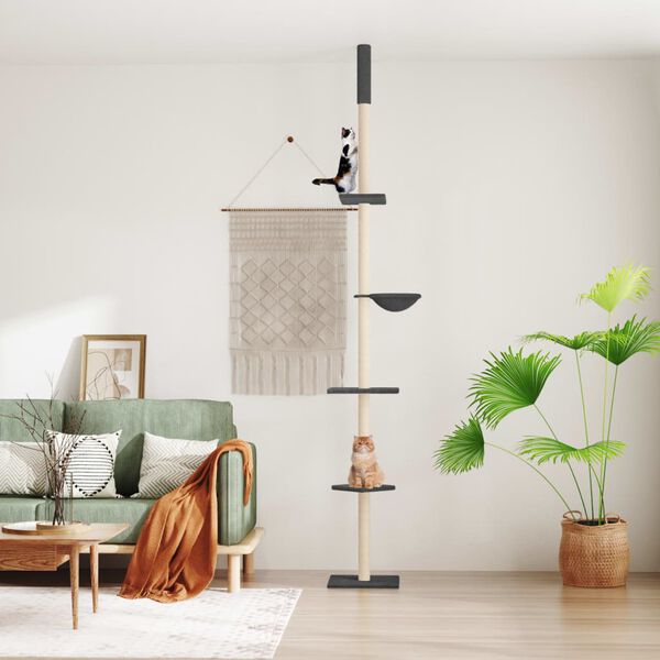 vidaXL Drzewko dla kota, do sufitu, ciemnoszare, 263,5-289,5 cm