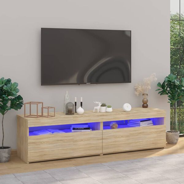 vidaXL Szafki pod TV z LED, 2 szt., dąb sonoma, 75x35x40 cm