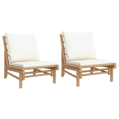 vidaXL Fotele ogrodowe, 2 szt., kremowe poduszki, bambus