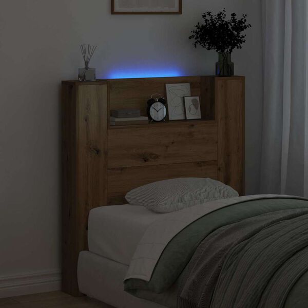 vidaXL Zagł&oacute;wek Ze LED Lights Dąb rzemieślniczy 100 x 15 x 103,5 cm